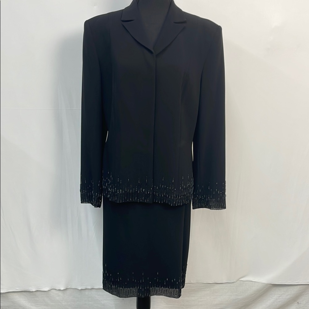 Elegant Black Skirt Set with Beaded Details, Skirt size 16, jacket size 10